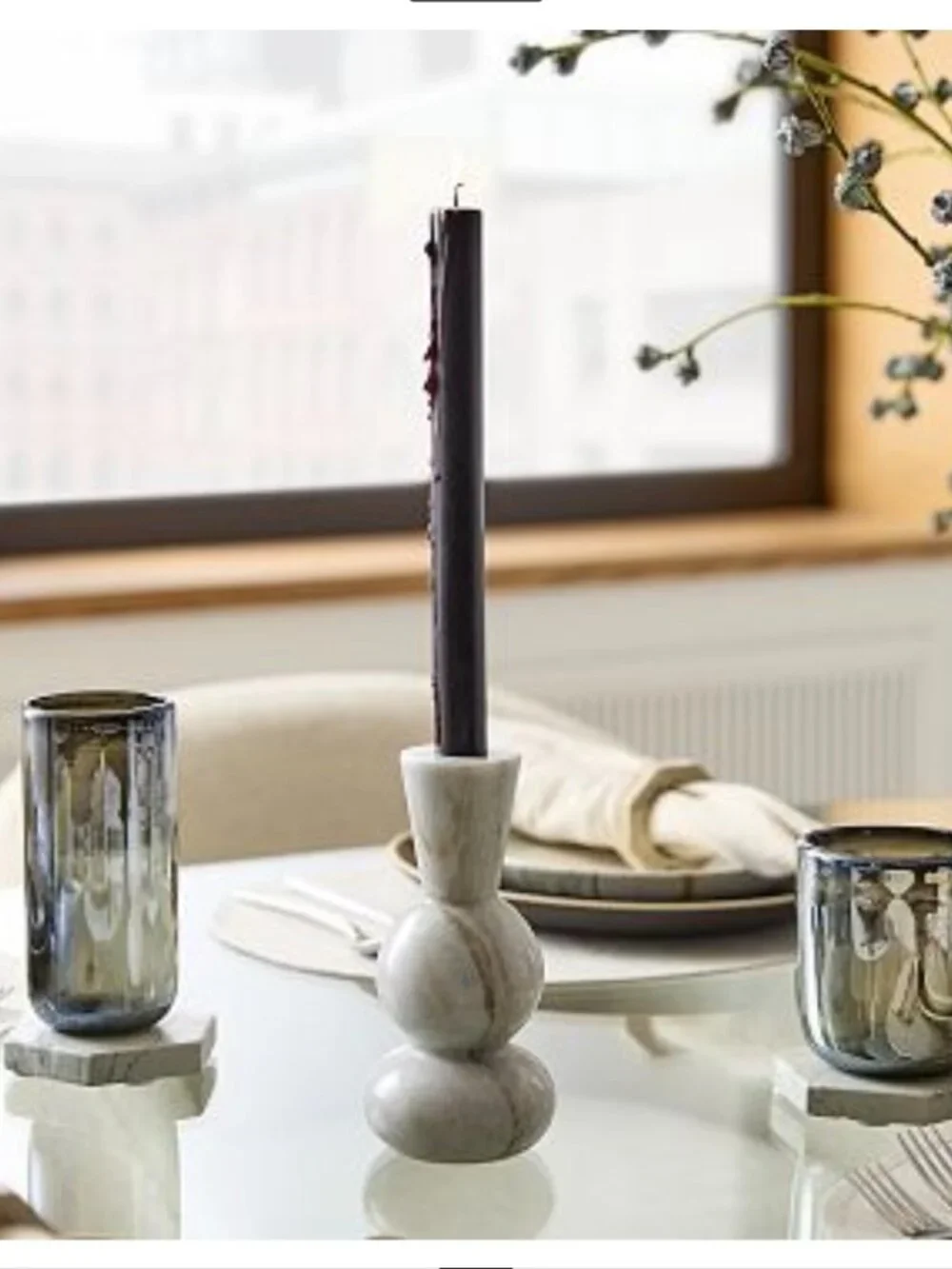 West Elm Kali Marble Taper Candleholders 2 Holders New with Tags